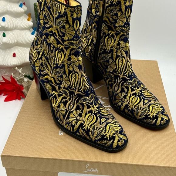 Christian Louboutin Mens LOUBI mystery OMERIC velvet with gold embroidery 42 - Picture 1 of 13